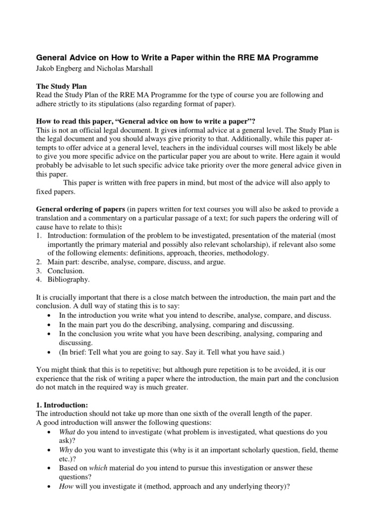 General Advice On How To Write A Paper Within The RRE MA Programme ...