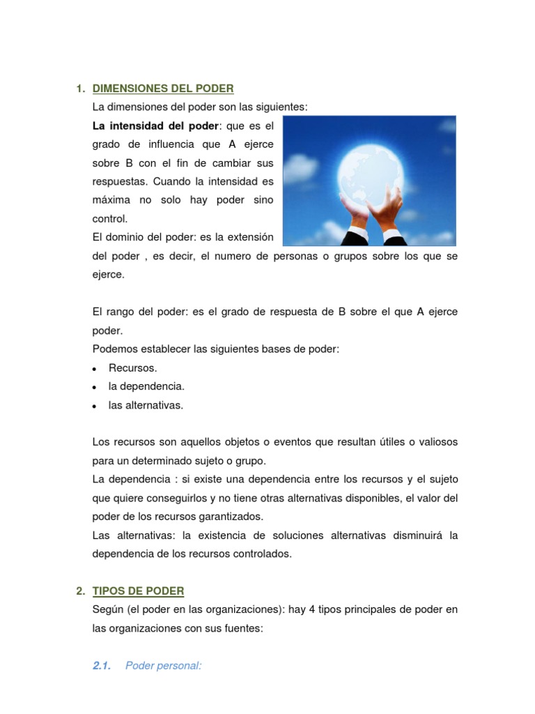 Dimensiones y Tipos de Poder en Organizaciones | PDF | Liderazgo ...