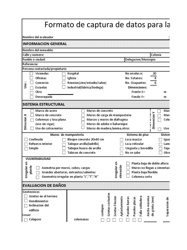 Formato de captura de datos para la evaluacion estructural Informacion