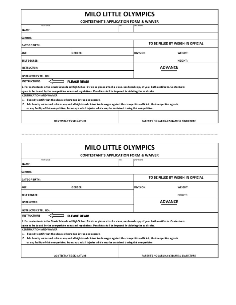 Milo Little Olympics Registration Form | PDF | Social Institutions ...