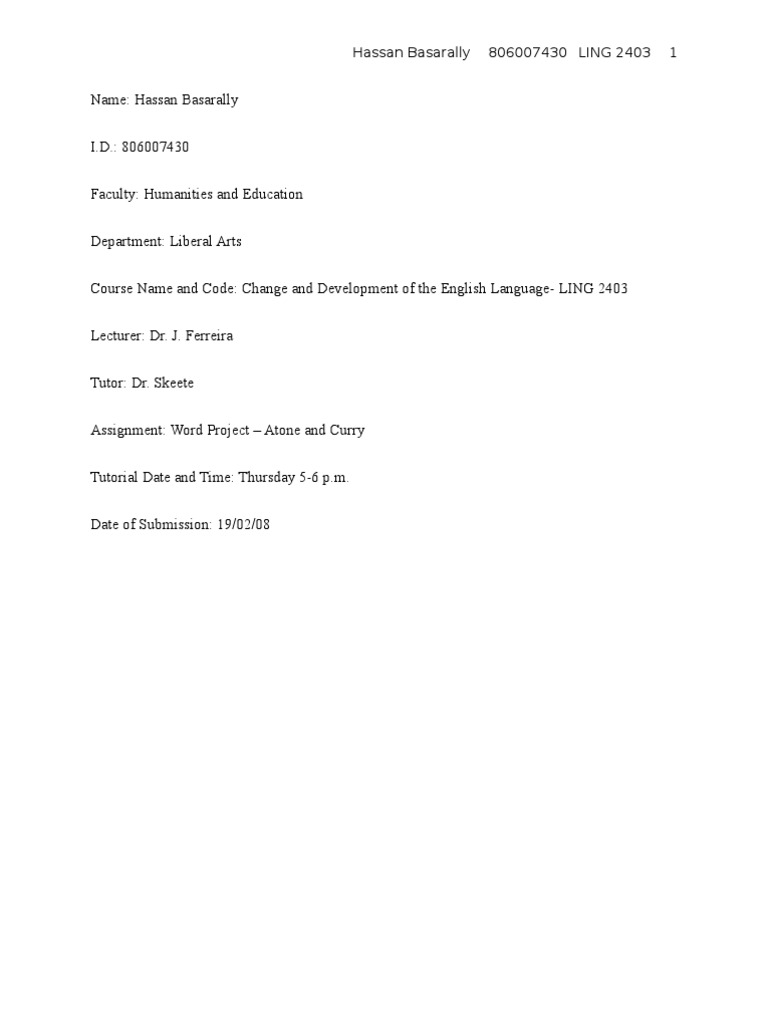 The Etymology and Development of The Words 'Curry' and 'Atone' PDF