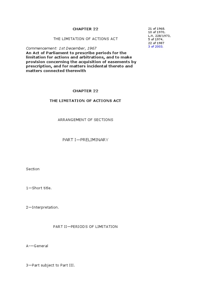 Cap 22 The Limitation of Actions Act PDF Mortgage Law Foreclosure