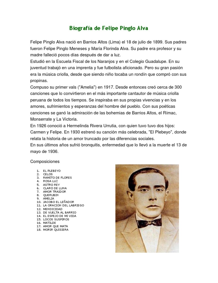 Biografía de Felipe Pinglo Alva | PDF | Poesía | Clásicos