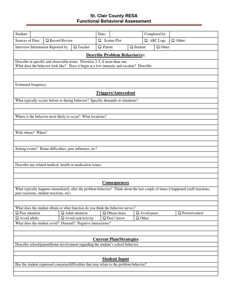 St. Clair County RESA Functional Behavioral Assessment | PDF