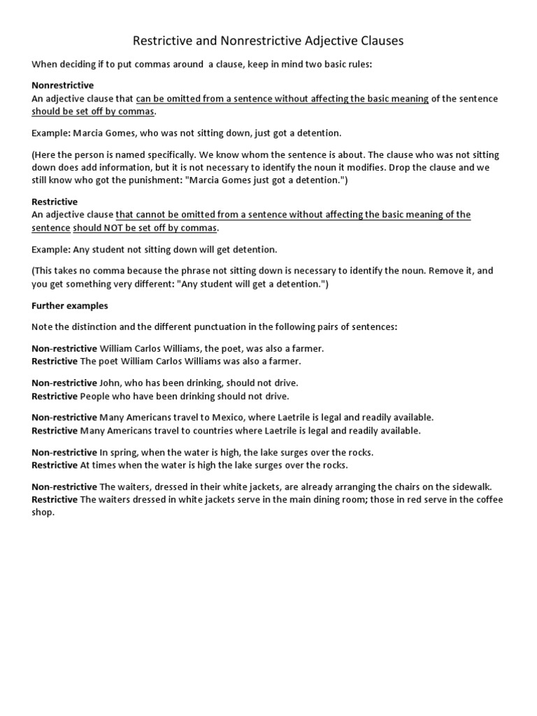 worksheet Drop In Clauses Worksheet restrictive and nonrestrictive adjective clauses comma