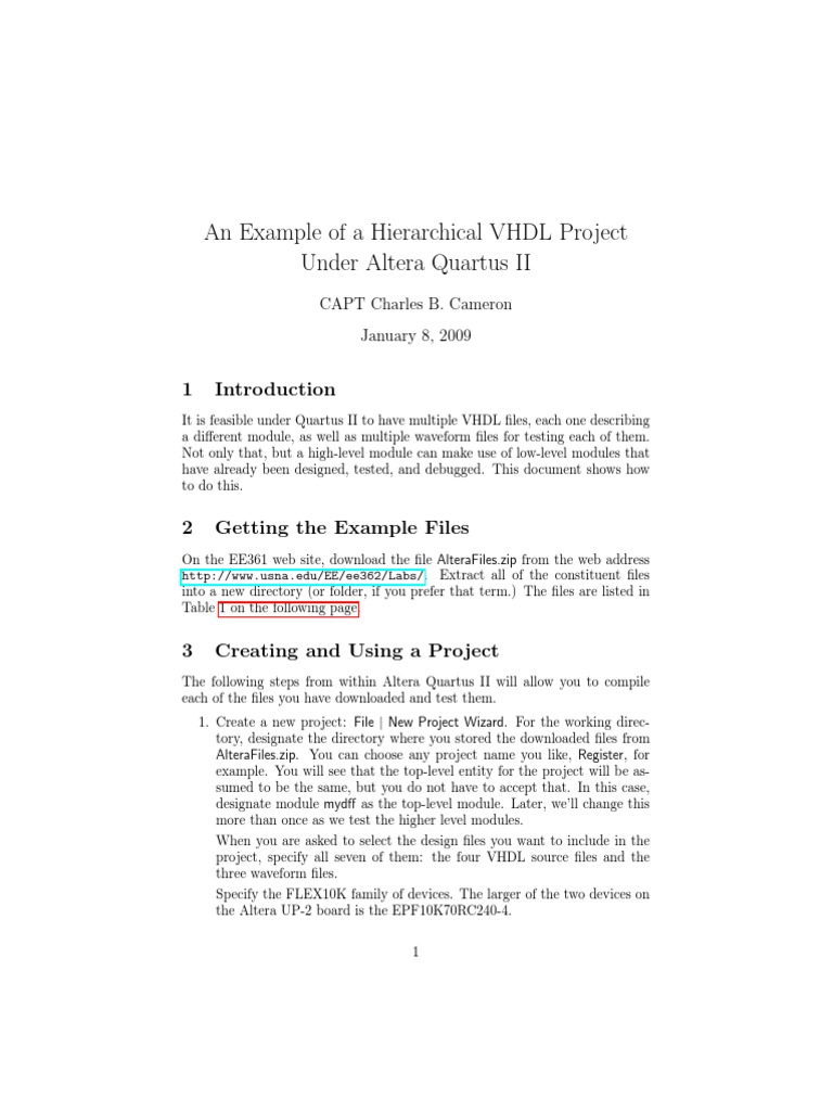 An Example of A Hierarchical VHDL Project Under Altera Quartus II PDF Vhdl Directory