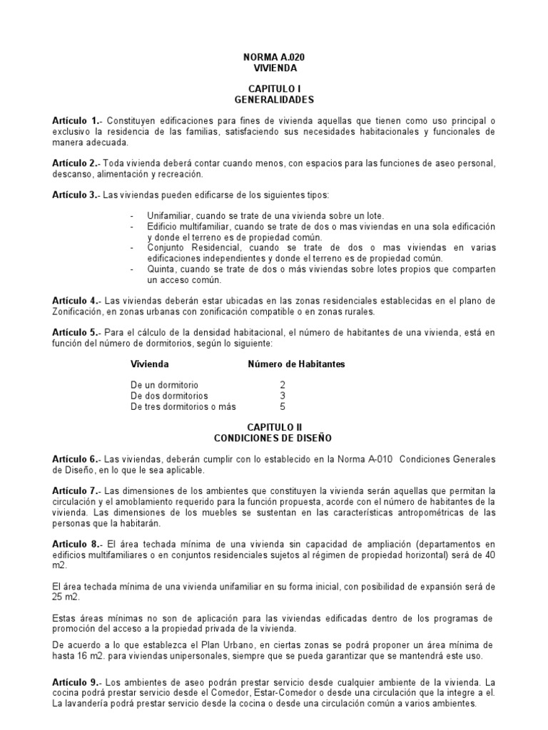 Norma A.020 Vivienda | PDF | Ventana | Estacionamiento