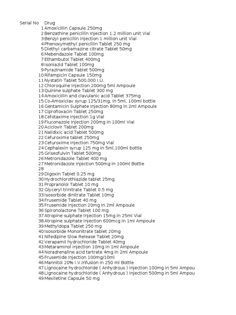 Comprehensive Drug List and Dosages | PDF