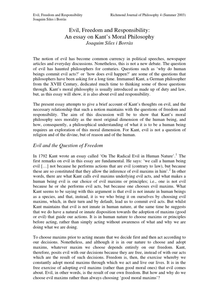 Evil, Freedom and Responsibility | PDF | Immanuel Kant | Reason