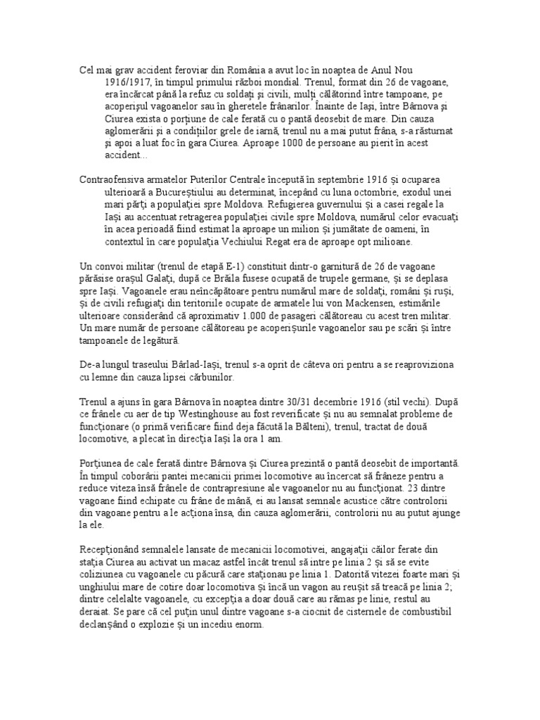 Catastrofa Feroviara De La Ciurea 1917