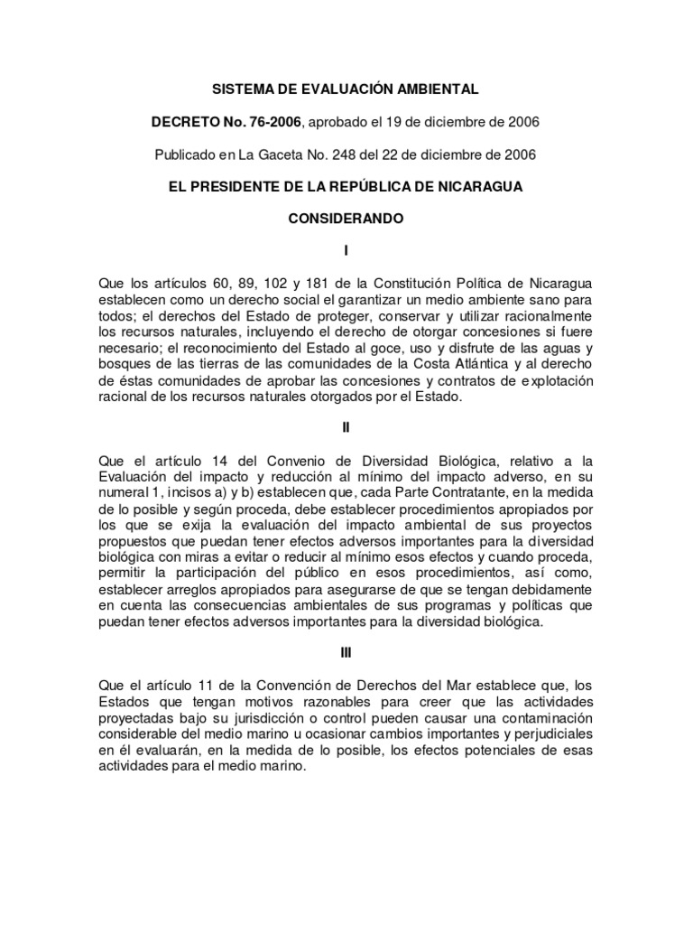 Sistema de Evaluación Ambiental en Nicaragua | PDF | Evaluación de ...