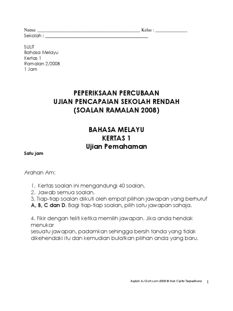UPSR BM Soalan Ramalan