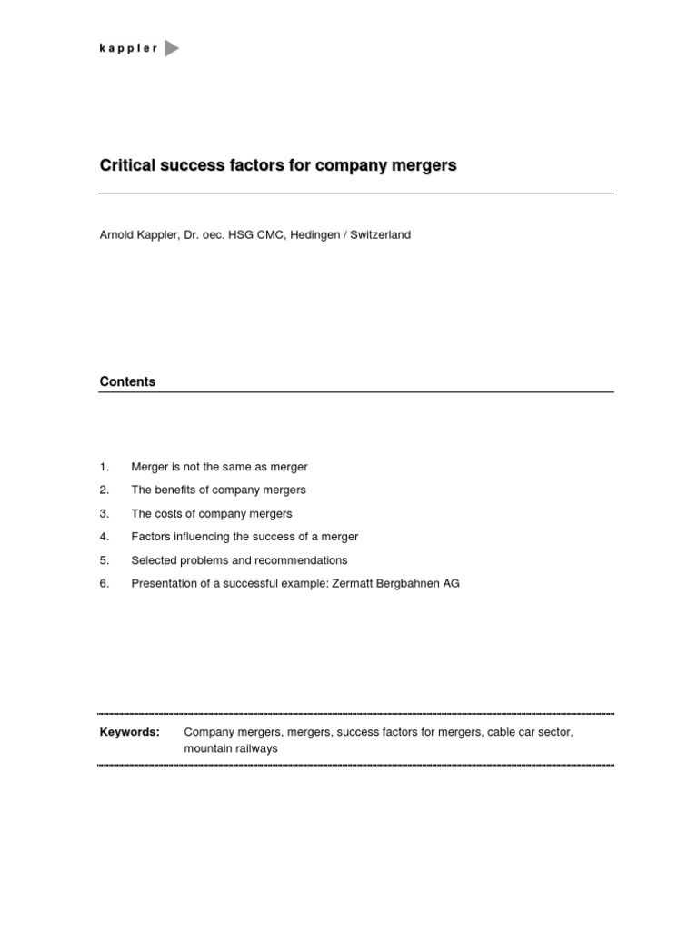 Critical Success Factors For Company Mergers | PDF | Mergers And ...