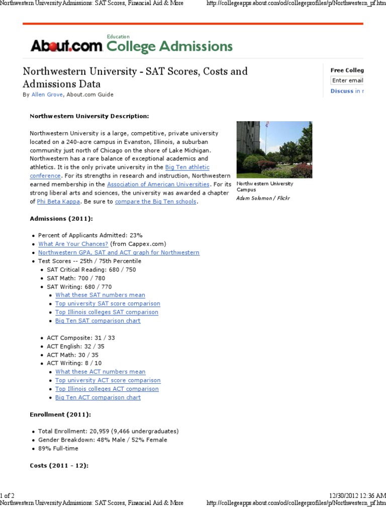Northwestern University Admissions Guide | PDF | Act (Test) | Sat