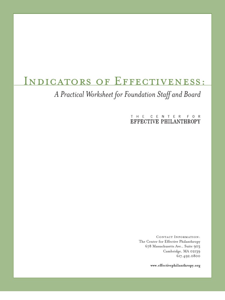 Indicators of Effectiveness:: A Practical Worksheet For Foundation ...