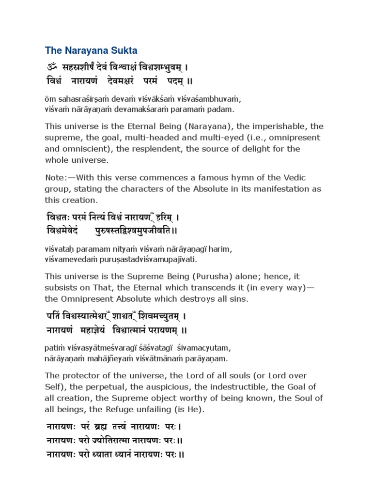 Narayana Sukta Meaning PDF Religious Faiths Indian Religions