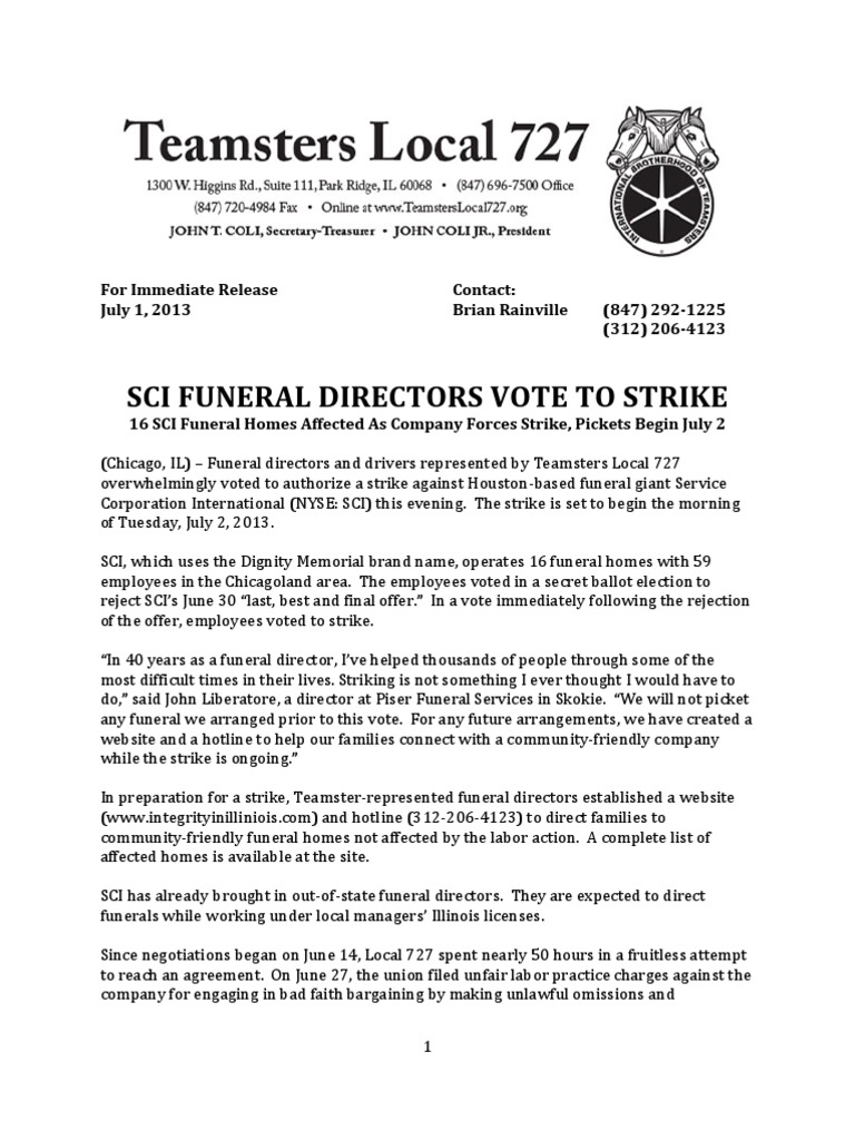 SCI Funeral Directors Strike Authorization | PDF | Strike Action ...