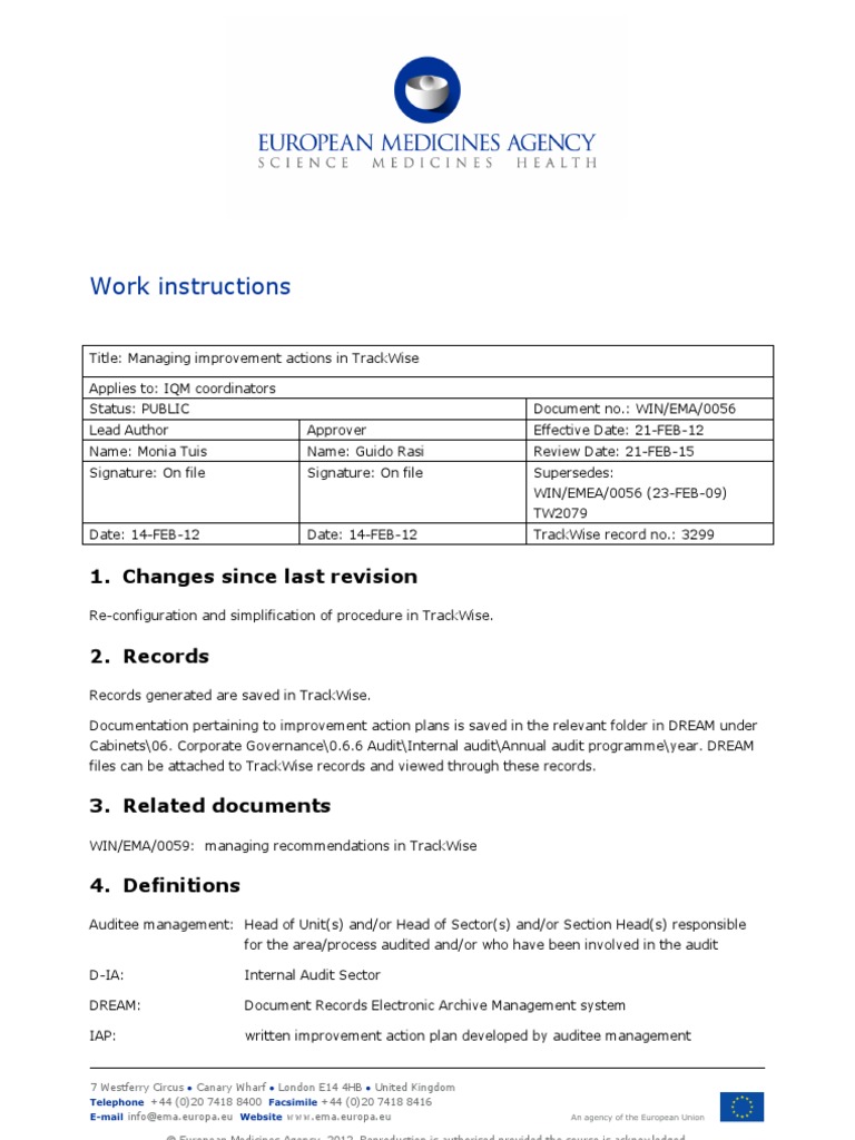 EMA Work Instruction For Trackwise PDF | PDF | Audit | Email