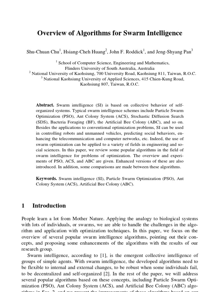 Overview of Algorithms For Swarm Intelligence PDF | PDF | Areas Of ...