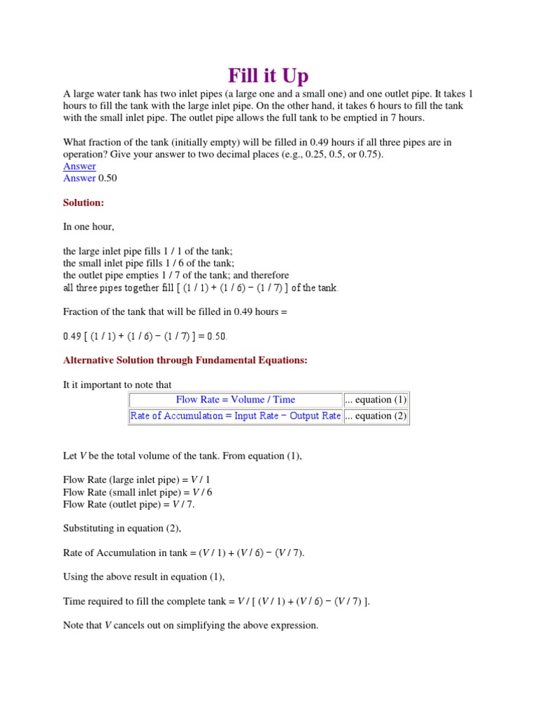 Water Tank Filling Calculation | PDF
