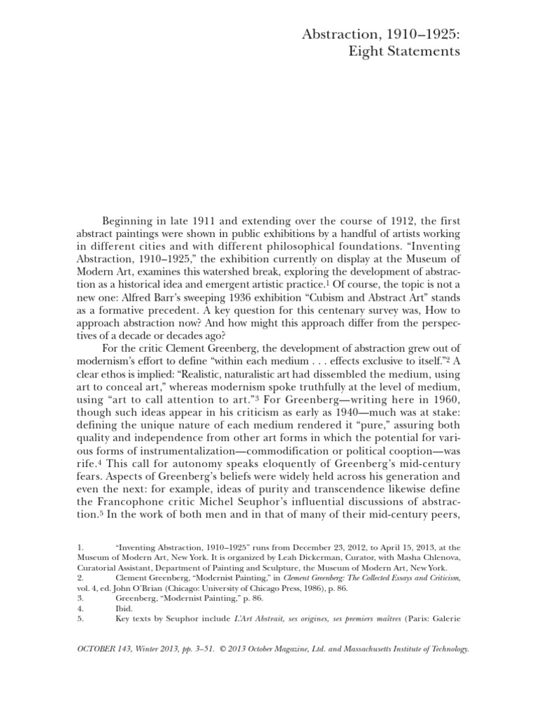 Abstraction Eight Statements October 143 | PDF | Abstract Art | Modernism