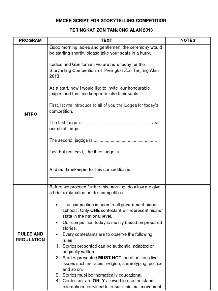 Emcee Script For Storytelling Competition