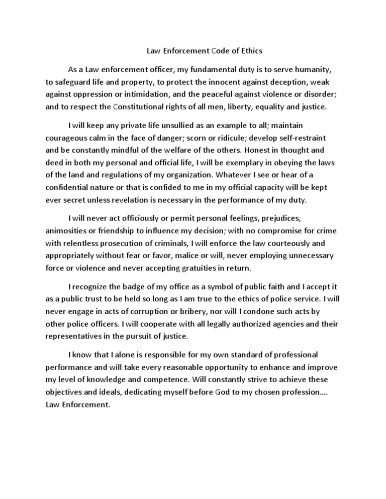 Law Enforcement Code of Ethics | PDF