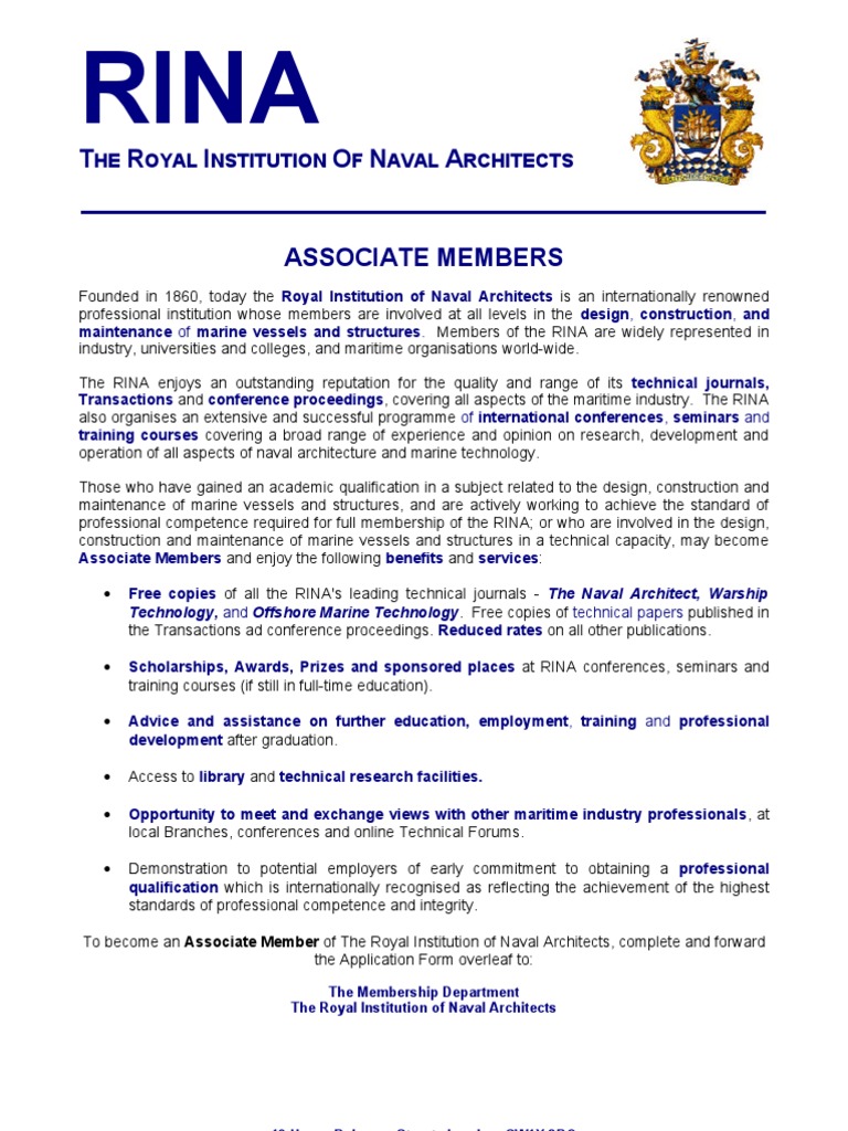 RINA Associate Membership Application | PDF | Architect | Naval ...