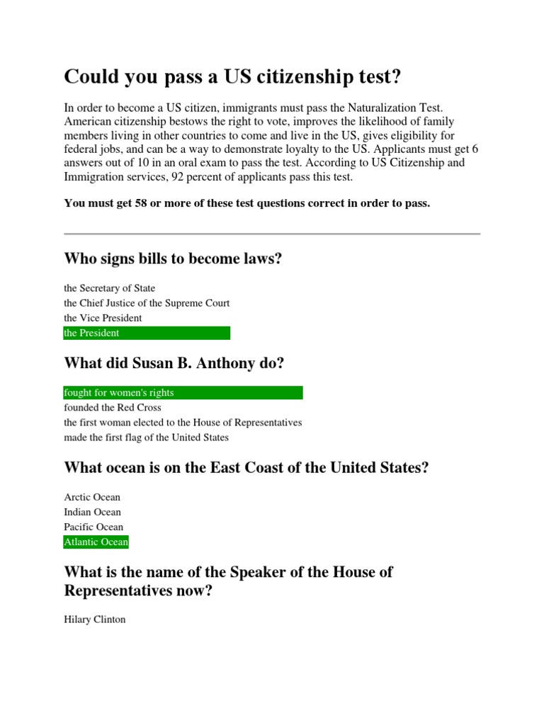 Could You Pass a US Citizenship Test? | Presidents Of The United States ...