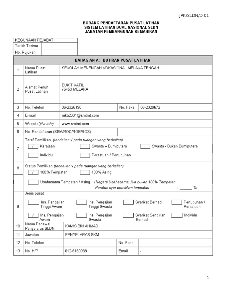 Pendaftaran Pusat Latihan SLDN | PDF