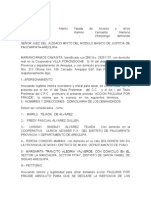 Demanda Acción Pauliana | PDF | Instituciones sociales | Ciencias sociales
