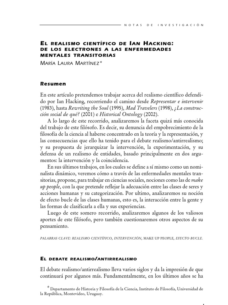 El Realismo Cientifico de Ian Hacking | PDF | Realismo filosófico | Science