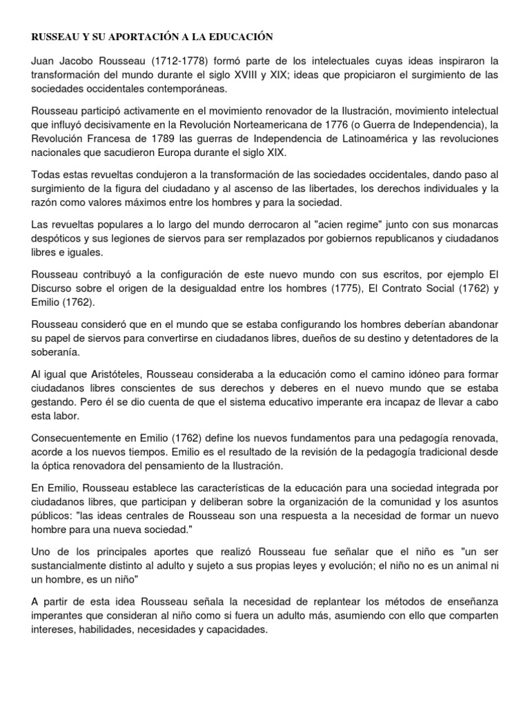Rousseau El Emilio O De La Educación Pdf Jean Jacques Rousseau