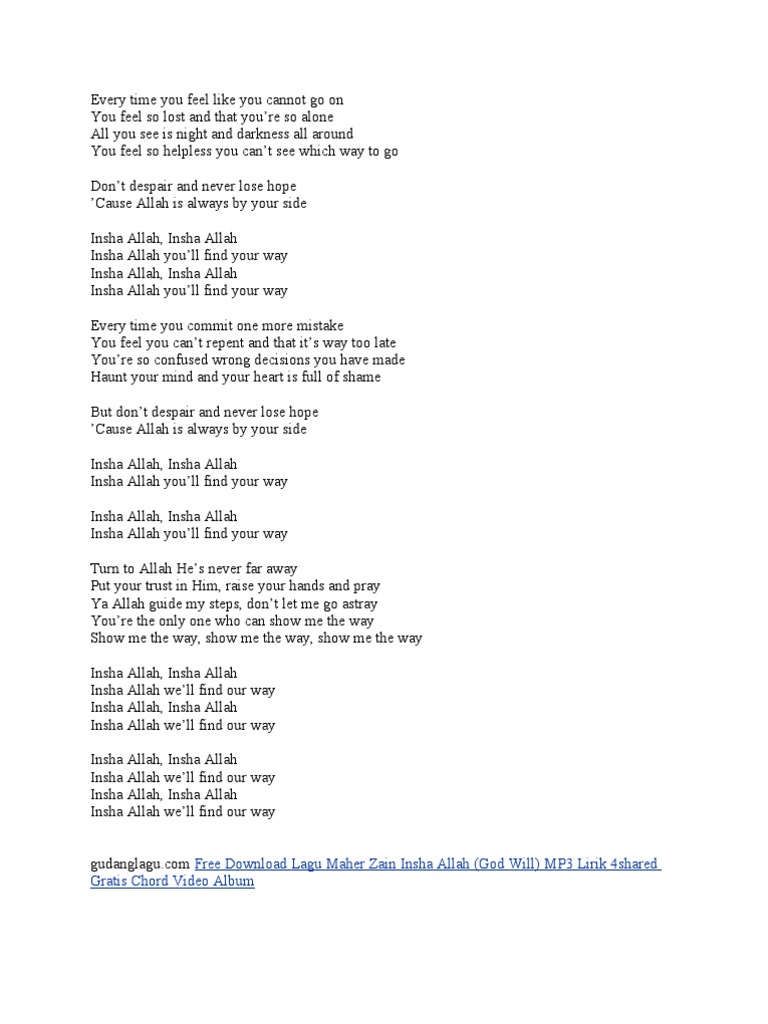 Free Download Lagu Maher Zain Insha Allah God Will Mp3 Lirik 4shared Gratis Chord Video Album Theology God