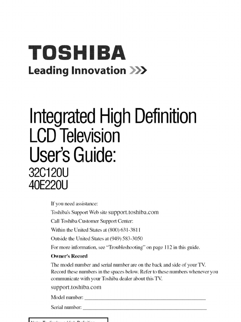 Toshiba 32c120u Owners Manual PDF Hdmi Video