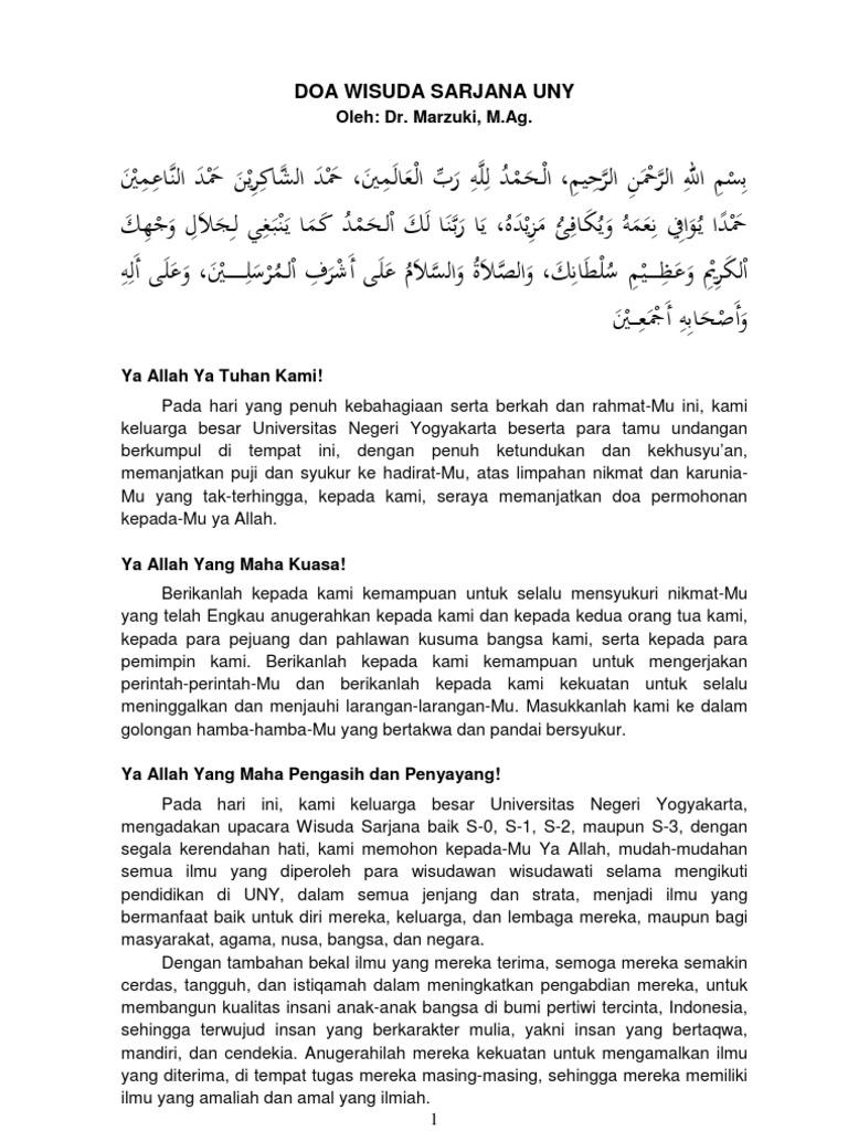 Dr. Marzuki, M.ag_. Doa Wisuda Sarjana