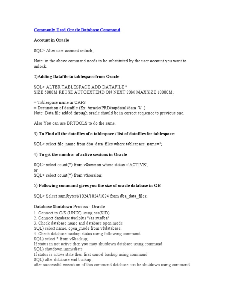 Oracle DBA Command Guide | PDF | Teaching Methods & Materials