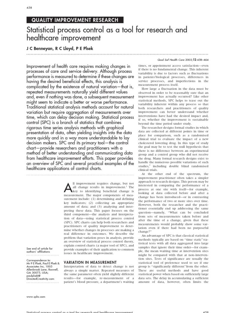 Statistical Process Control in Healthcare | PDF | Statistical ...