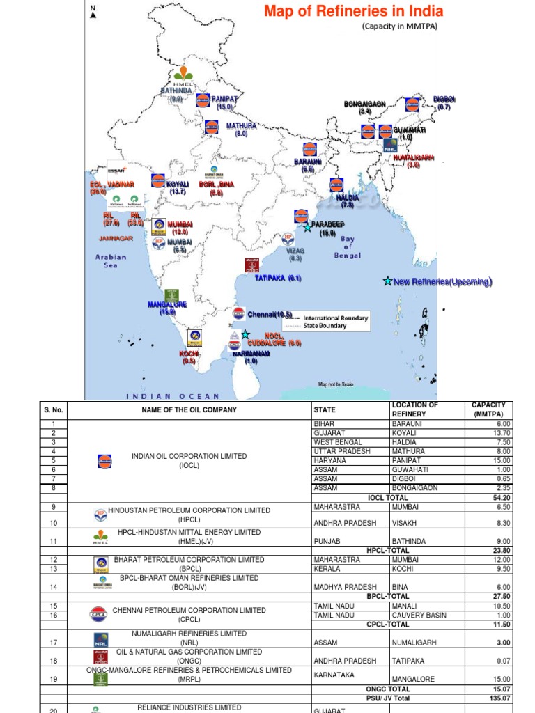 India Refinery Map Economy Of Asia Hydrocarbons