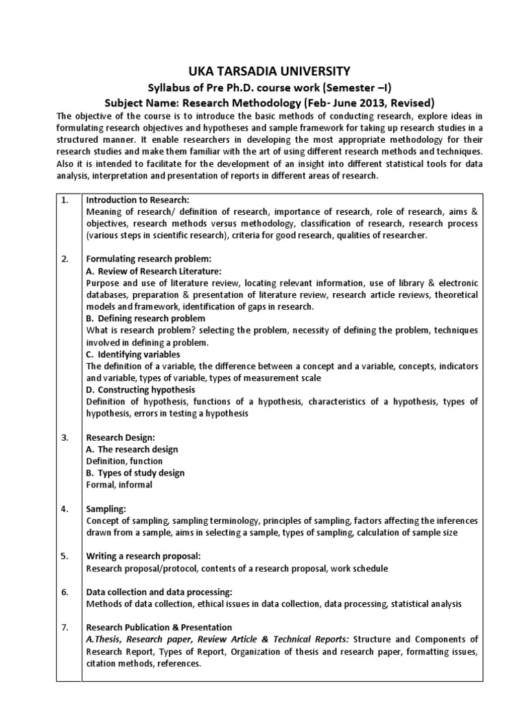 Research Methodology UTU Syllabus  PDF  Hypothesis  Sampling