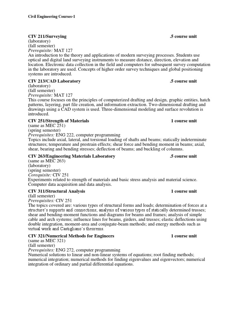 Civil Engineering Course Overview | PDF | Beam (Structure ...