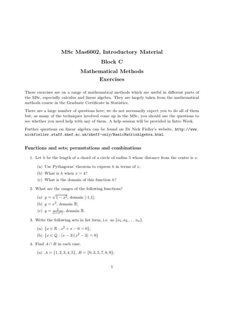 MSc Mathematical Methods Exercises | PDF | Determinant | Matrix ...