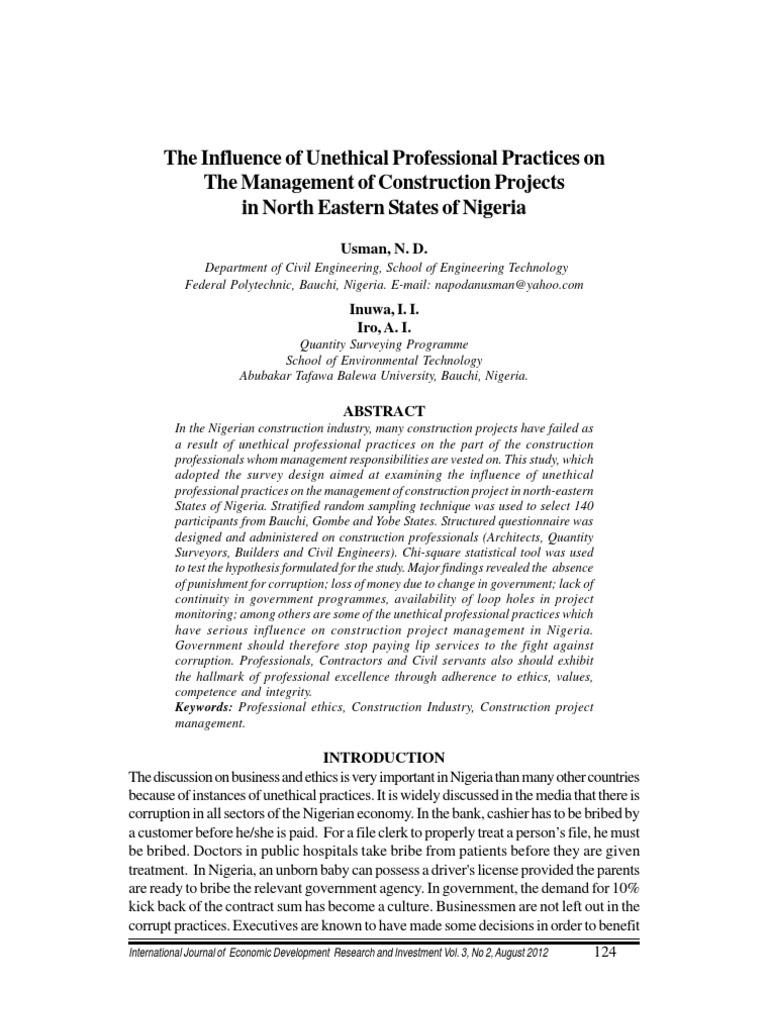 Unethical Practices in Nigerian Construction | PDF | Nigeria | Profession