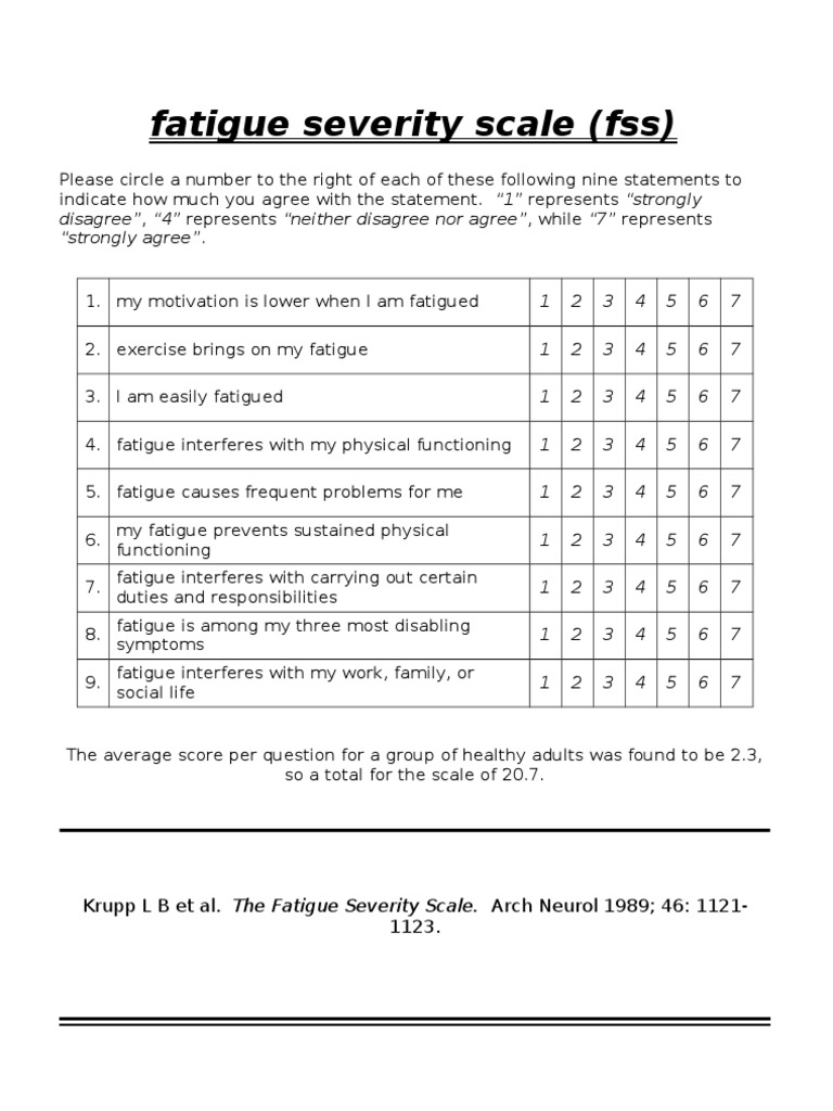 Fatigue Severity Scale Questionnaire | PDF | Self-Improvement