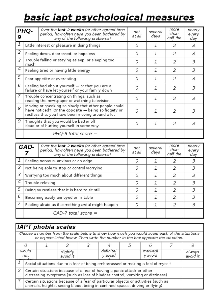IAPT Phobia and Anxiety Scales Guide | PDF