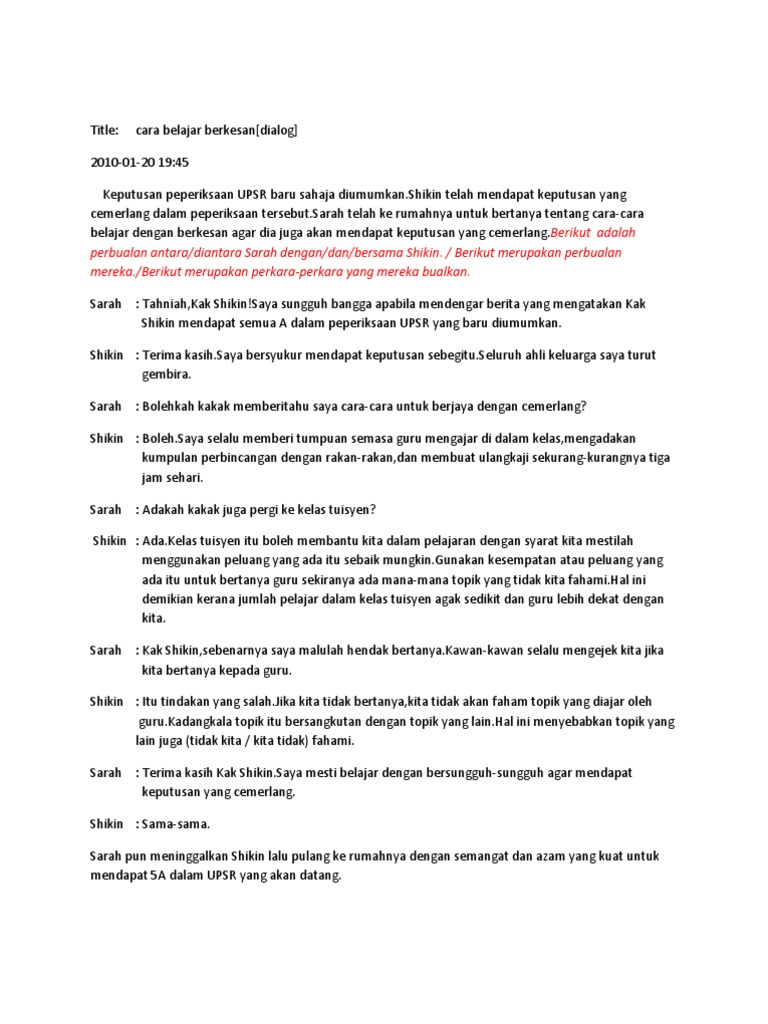 Contoh Dialog Antara Guru Dan Murid-murid