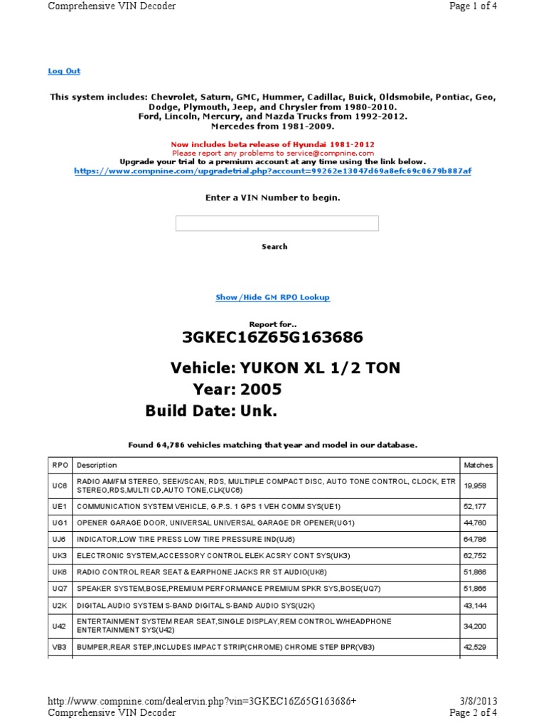 Yukon Build Sheet | PDF | General Motors | Land Vehicles