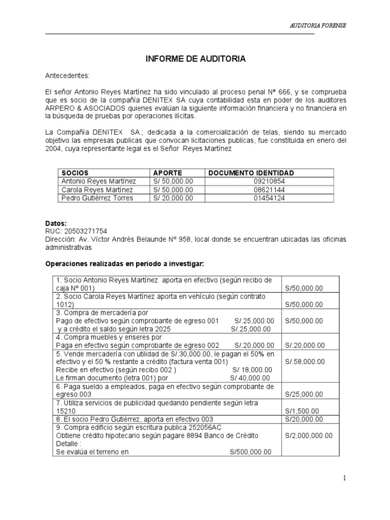 Ejemplo De Informe De Auditoria Forense 1