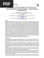 A Comparison of Technical Efficiency of Performance of Different Banks Before and After Merger-A Study of Pakistan Banking Industry