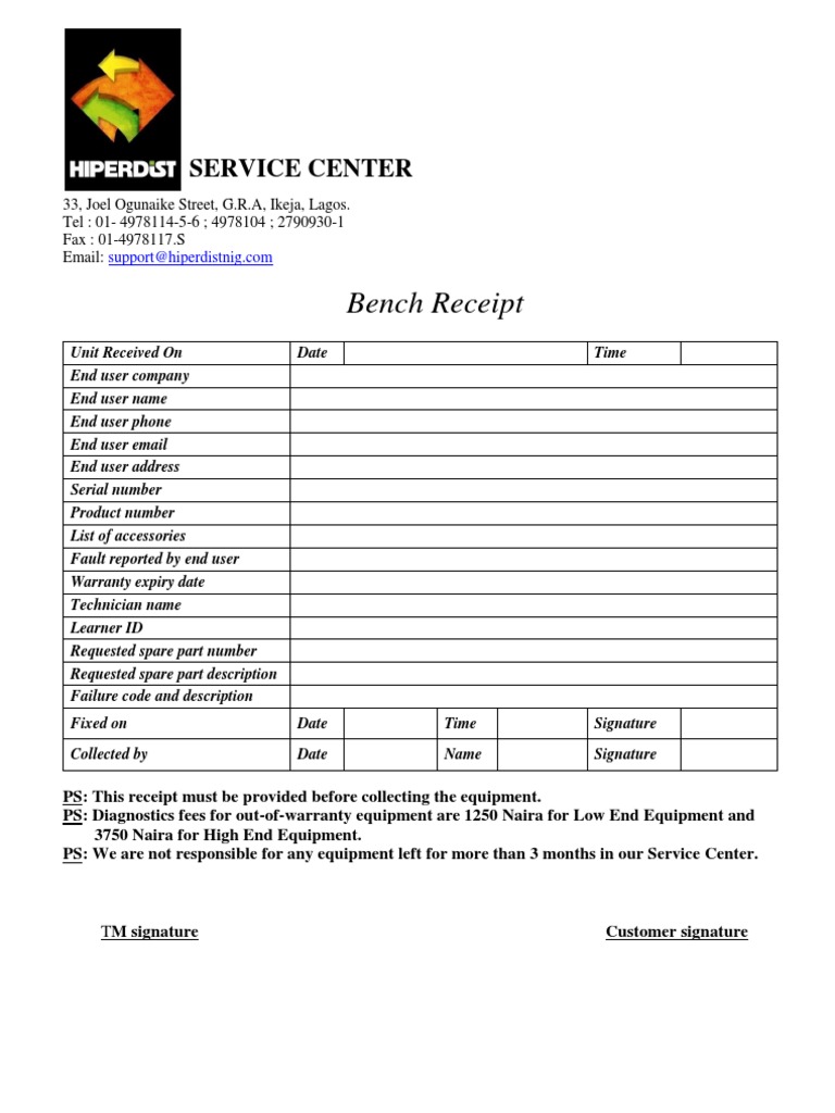 Bench Receipt | PDF